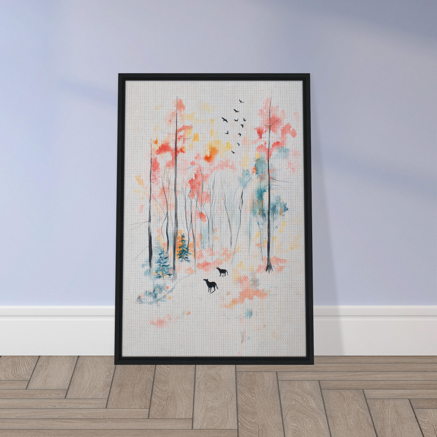 Framed canvas print of whimsical forest scene in Whispering Autumn Reverie