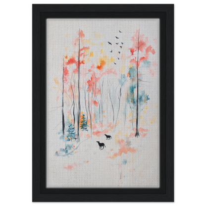 Framed watercolor painting of a whimsical forest, perfect for Whispering Autumn Reverie room decor