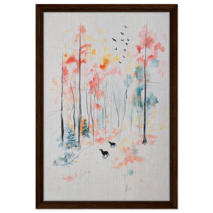 Framed watercolor painting of whimsical forest scene for Whispering Autumn Reverie room decor