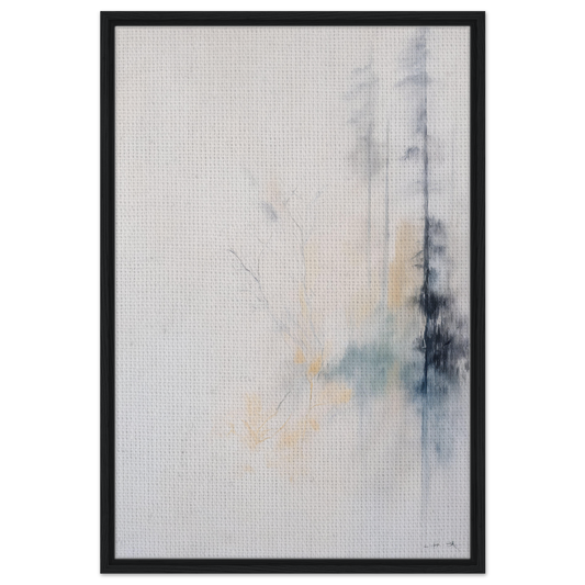 Abstract painting in gray, blue, and beige tones, framed canvas print Whispering Branch Nebula