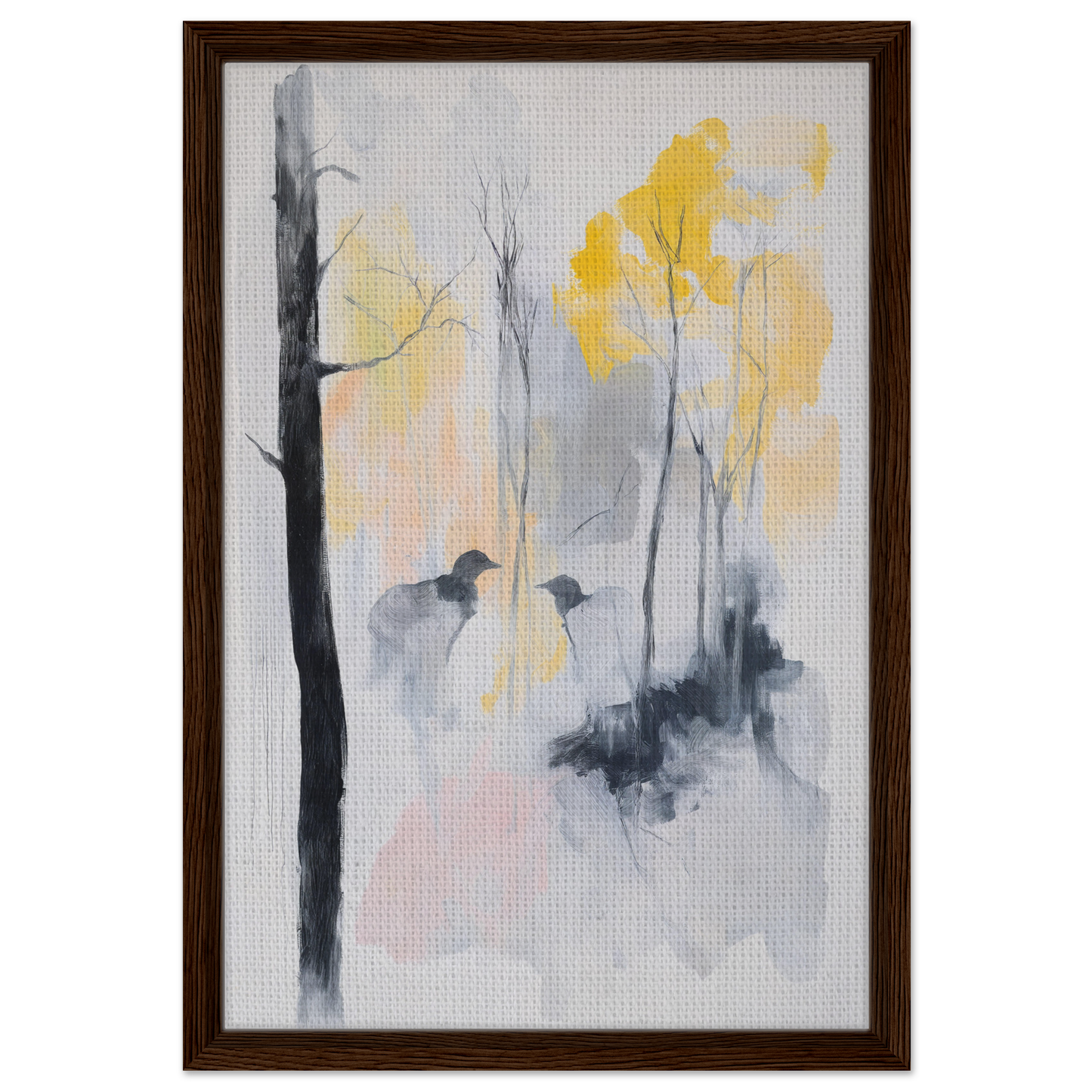 Framed canvas print of Whispering Mist Enigma featuring misty trees and yellow foliage