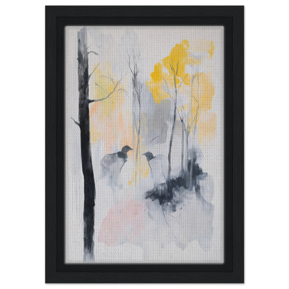 Framed abstract painting Whispering Mist Enigma in muted gray and yellow tones for room decor