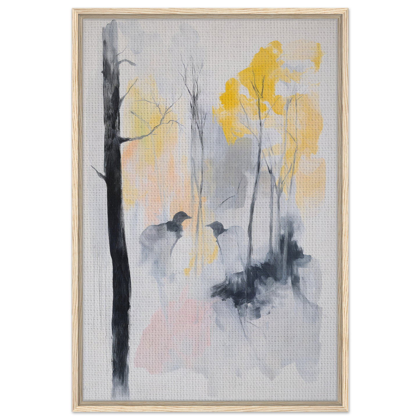 Abstract watercolor painting of trees with yellow foliage in Whispering Mist Enigma