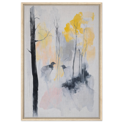 Abstract watercolor painting of trees with yellow foliage in Whispering Mist Enigma