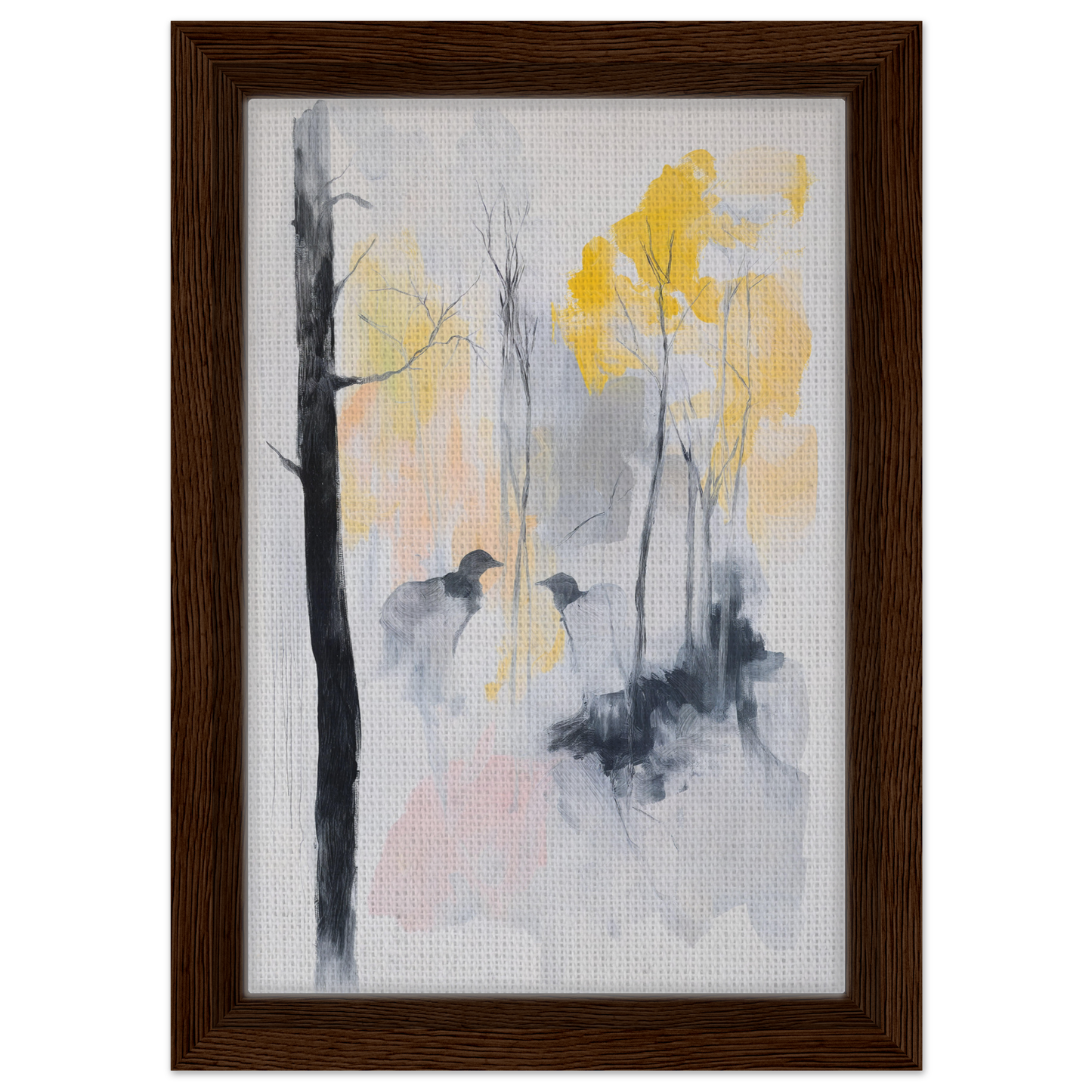 Framed watercolor painting of a misty forest, Whispering Mist Enigma, beautiful design