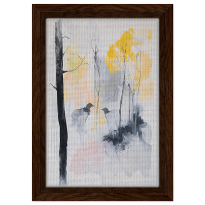 Framed watercolor painting of a misty forest, Whispering Mist Enigma, beautiful design