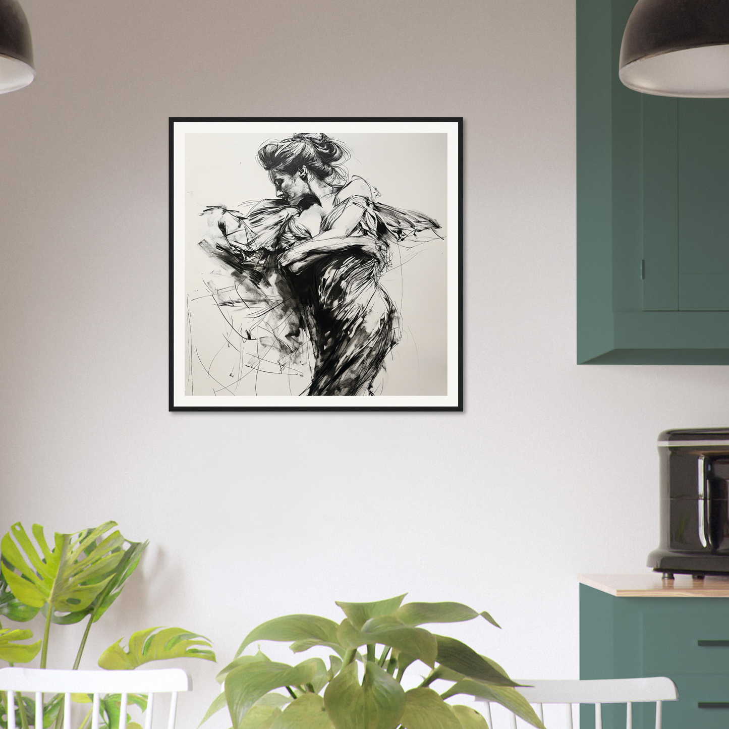 Black and white sketch of a dancer in motion, part of Whispering Solar Solitude special edition art™