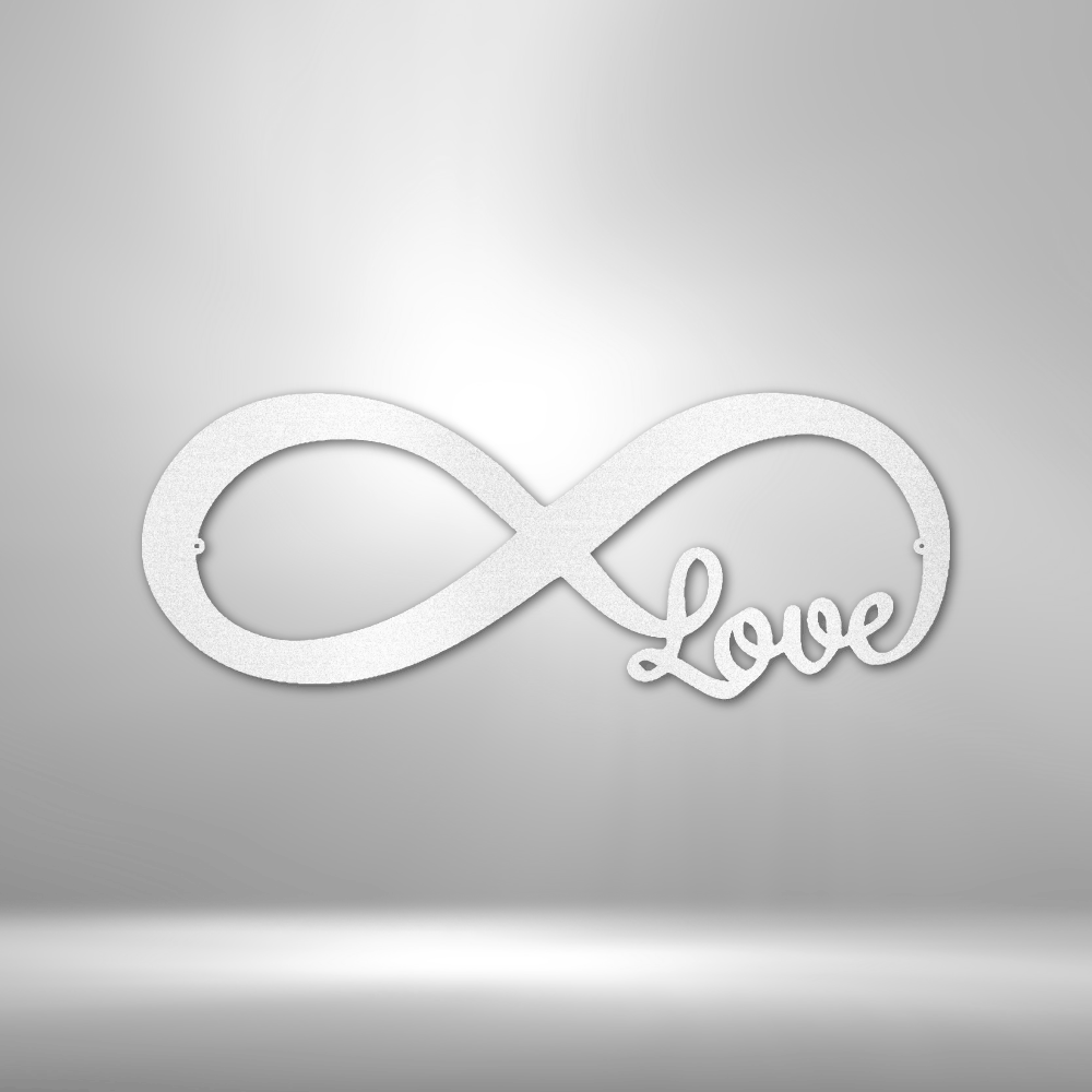 Infinity symbol with the word ’love’ incorporated into its design.