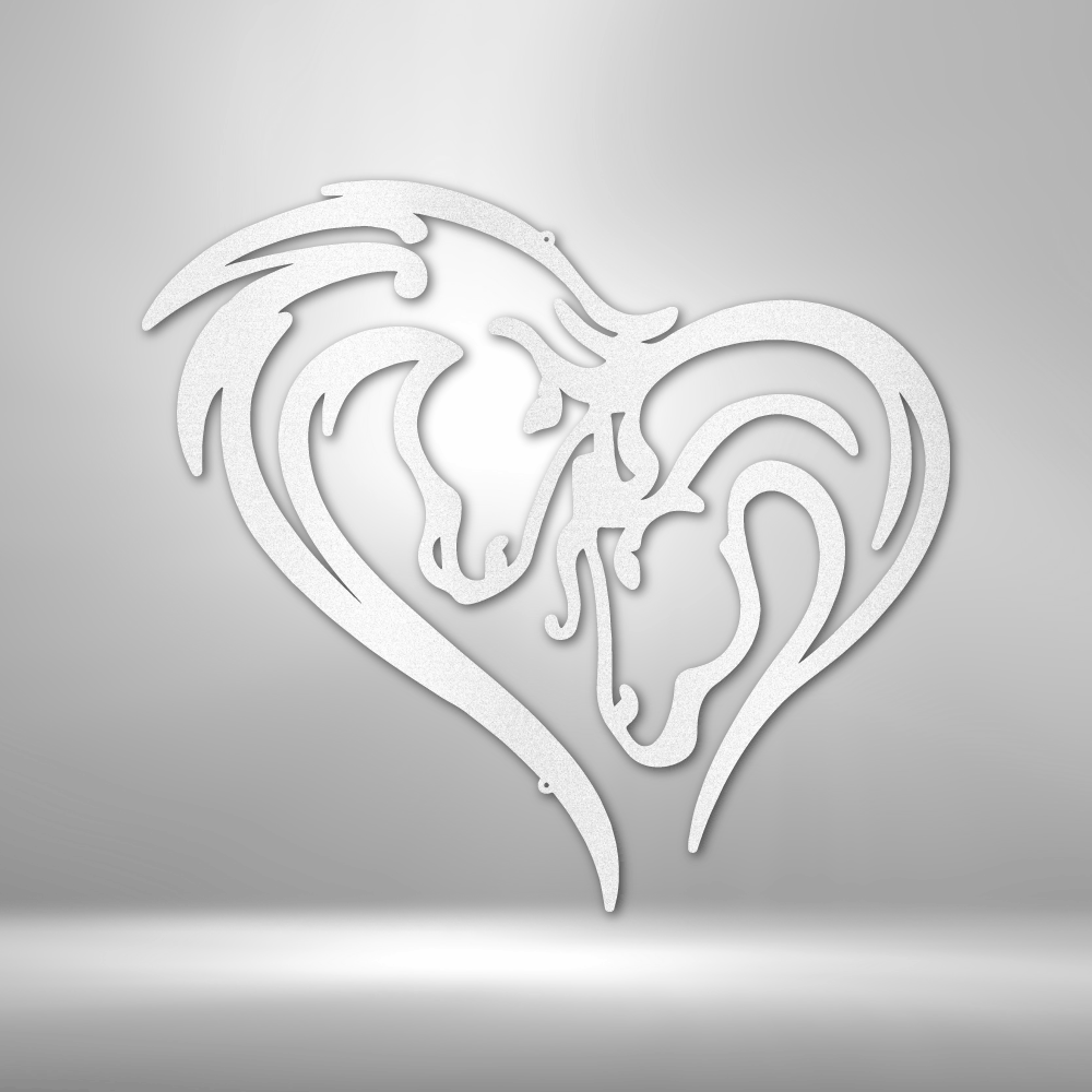 Heart-shaped design featuring stylized horse heads.