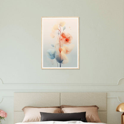 Delicate watercolor painting of abstract floral shapes in soft pastel hues.