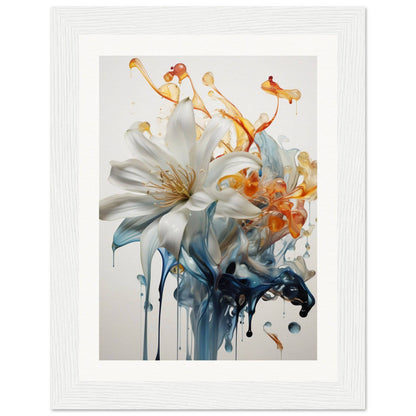 A white and blue flower with a splash of paint