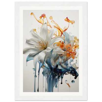 A white and blue flower with a splash of paint