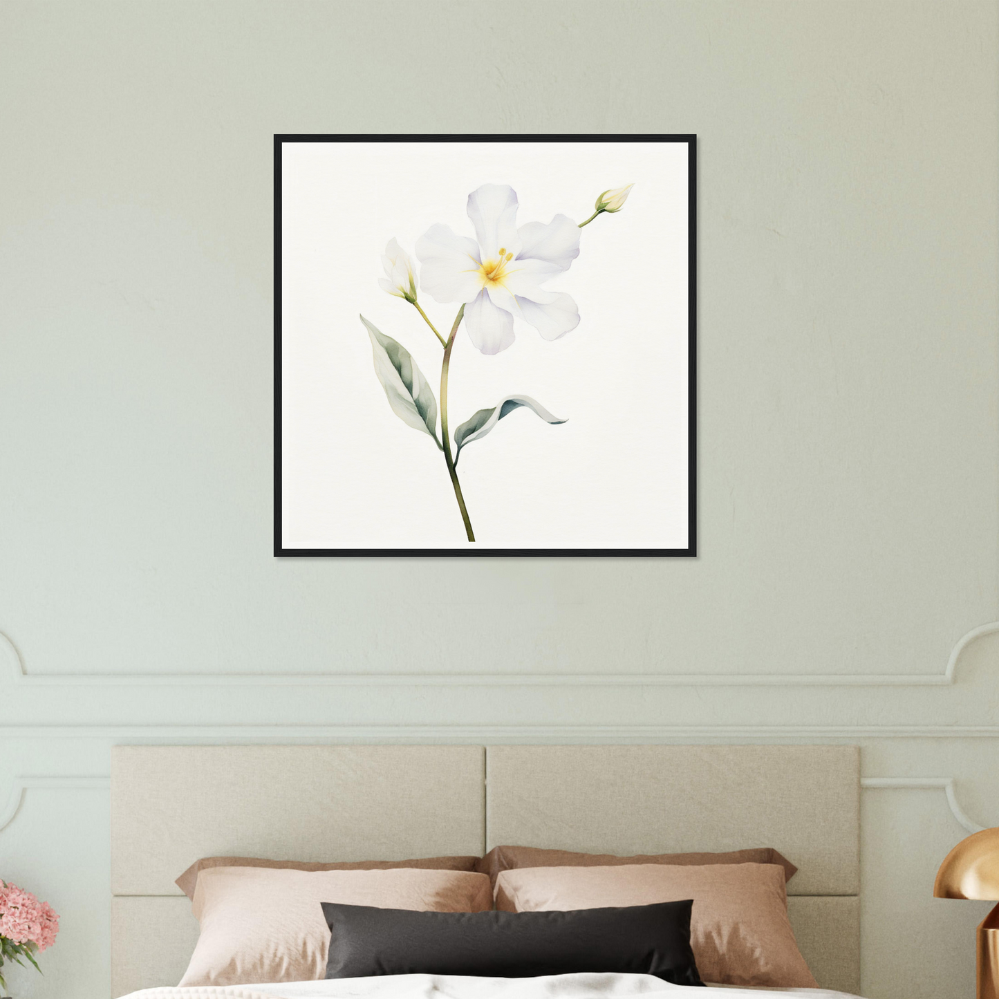 A white flower on a white background in a bedroom