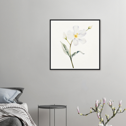 A white flower on a white background framed in a room