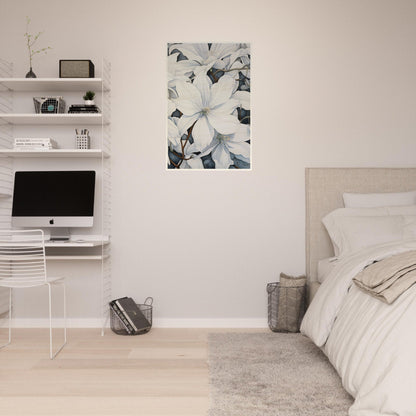 A white flower on a blue background wallpaper