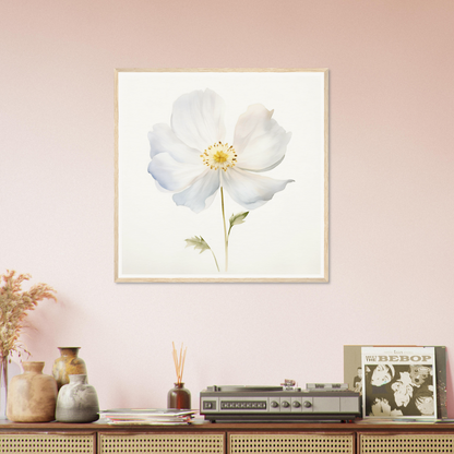 A white flower on a pink wall