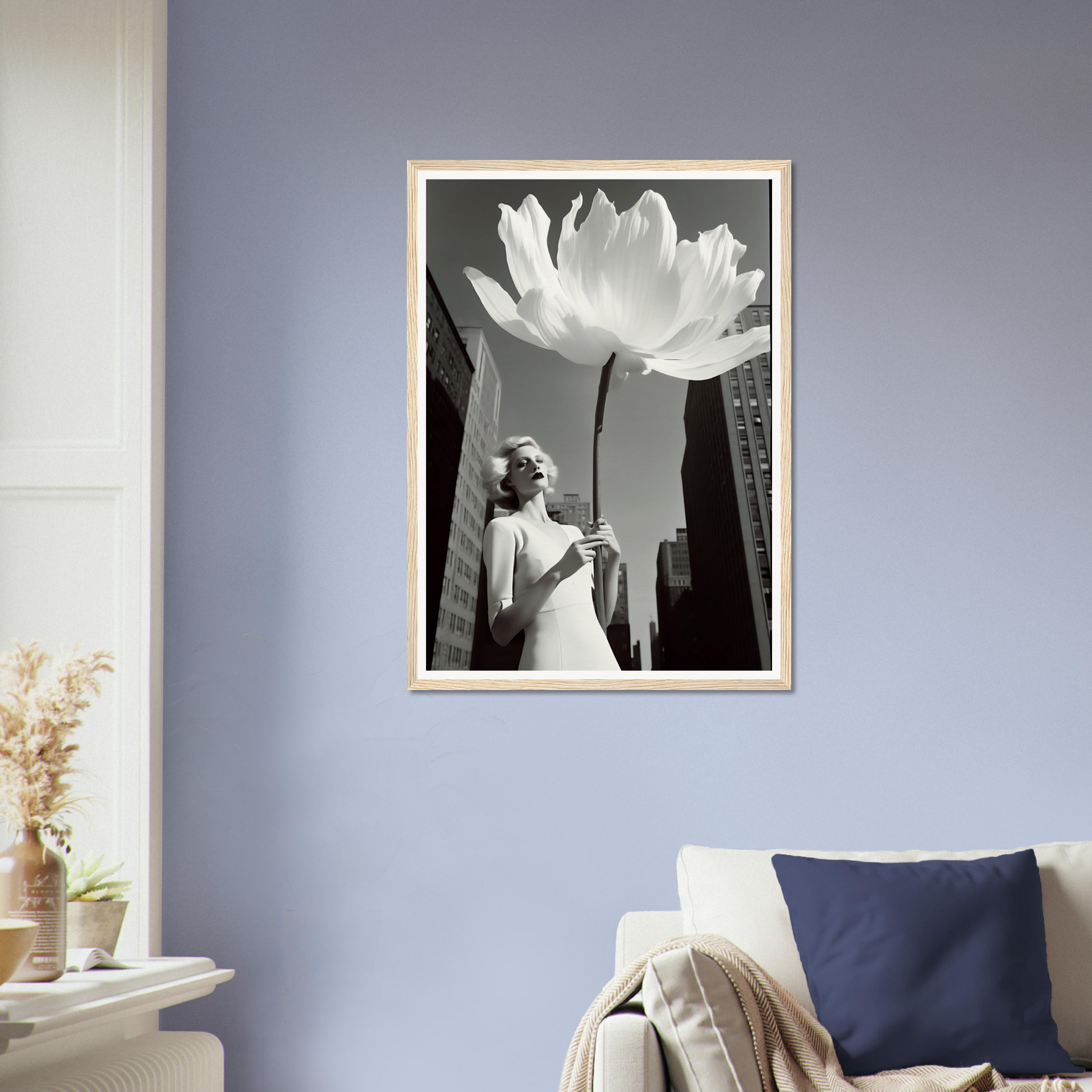 A white flower in a living room