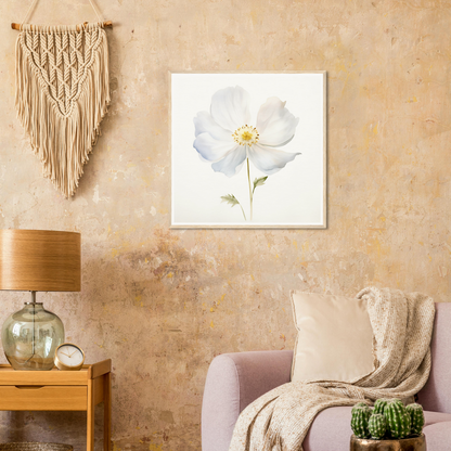 A white flower on a wall in a living room