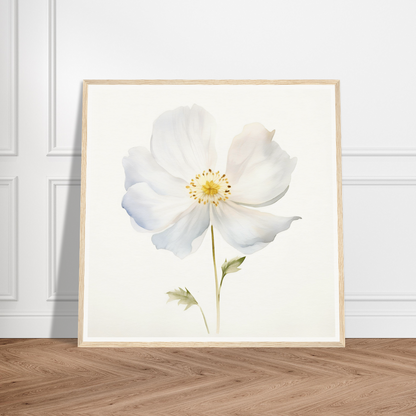 A white flower on a wooden floor