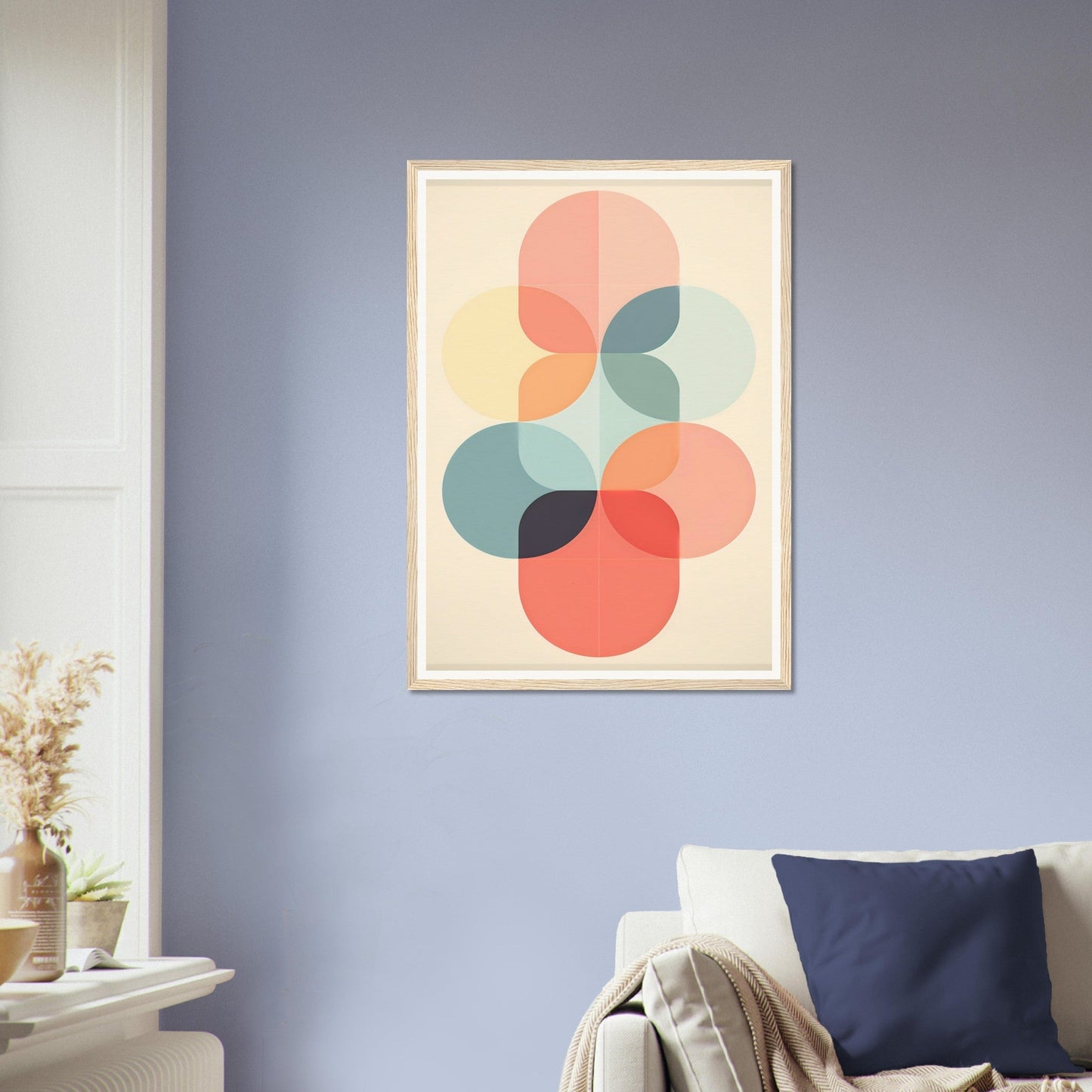 Abstract artwork featuring overlapping circular shapes in soft pastel colors.