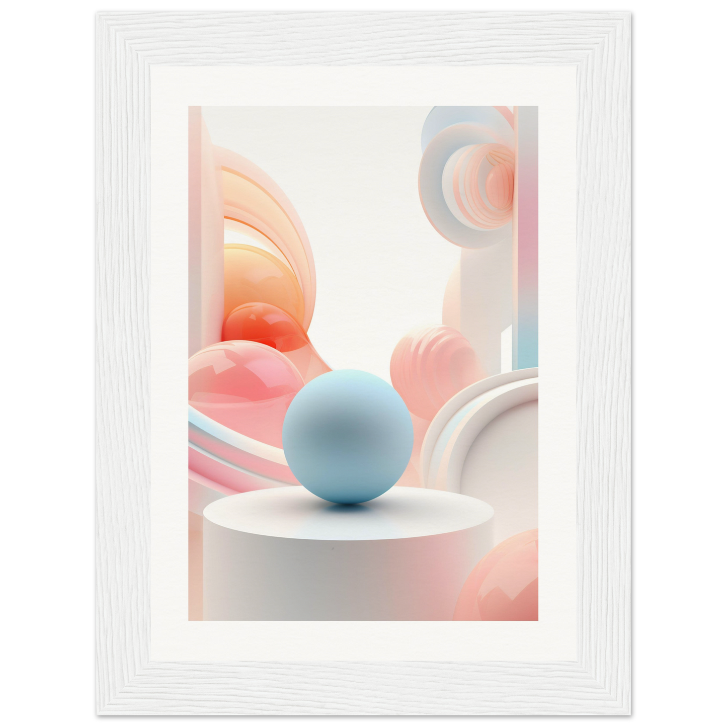 A white frame with a blue sphere on top of it