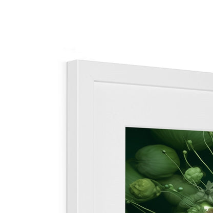 A white frame with a green plant inside