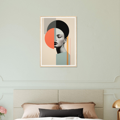 Abstract portrait artwork featuring geometric shapes and a woman’s profile in a minimalist style.