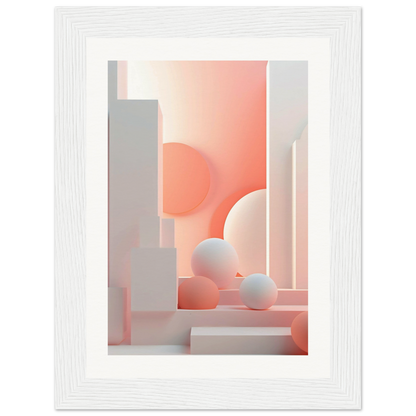 A white frame with a pink and white abstract design