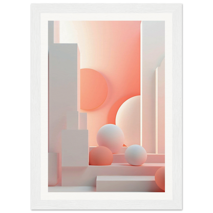 A white frame with a pink and white abstract painting