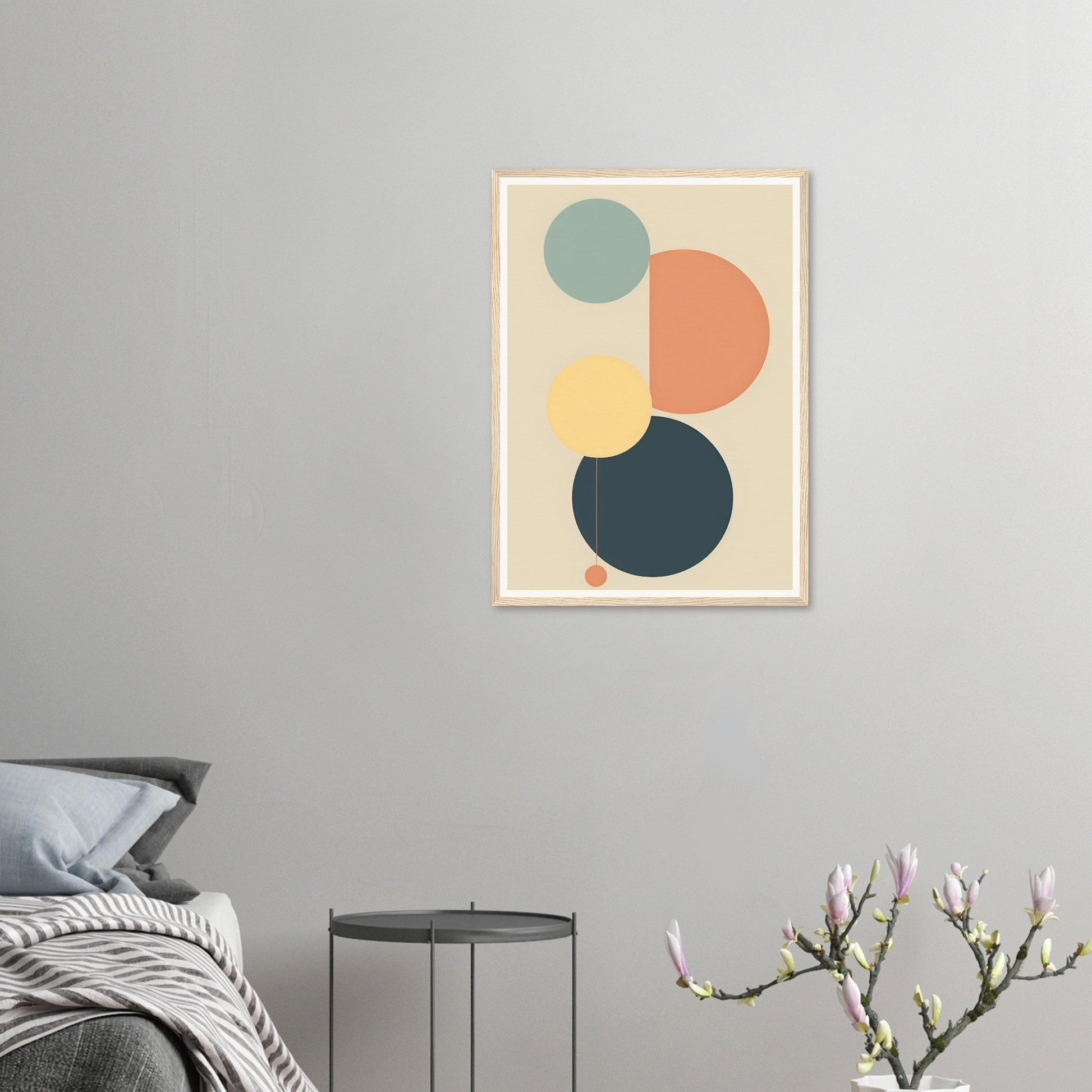 Abstract geometric artwork featuring four overlapping circles in muted colors.