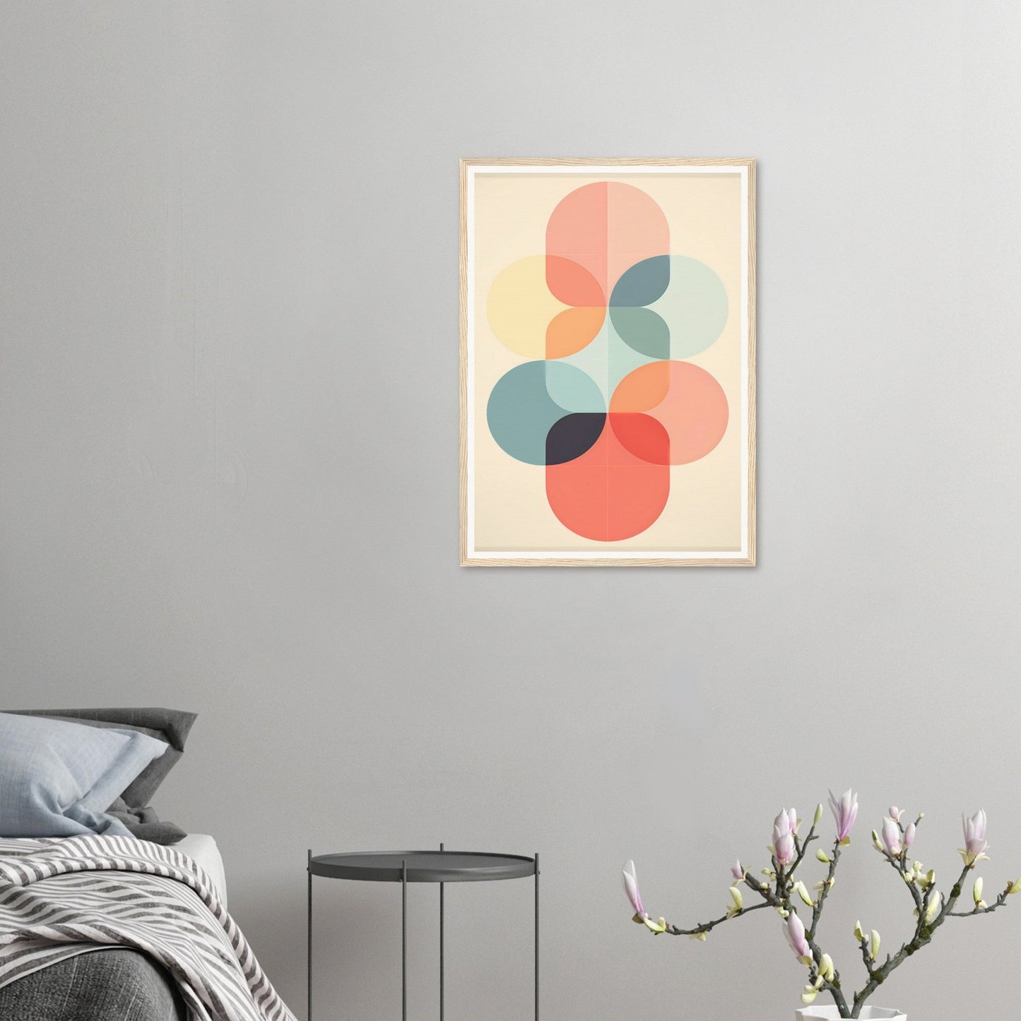 Abstract geometric artwork featuring overlapping circles in soft pastel colors.