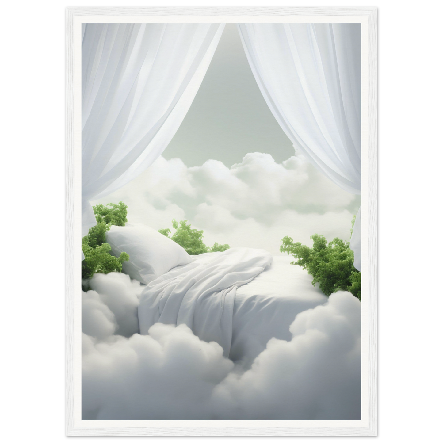 A white poster with a green tree in the clouds