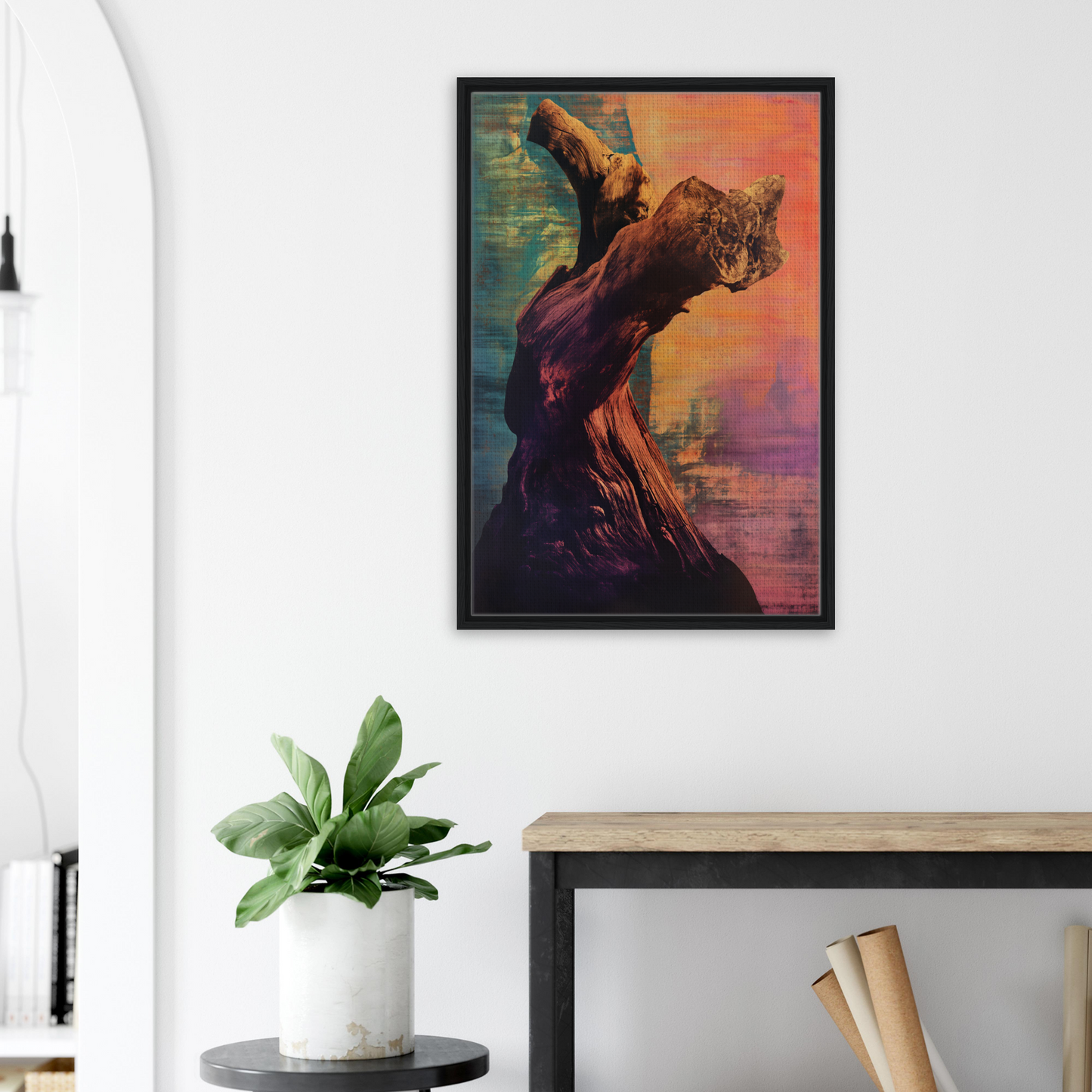 Framed artwork of a dancer with a leopard’s head, ideal for Whorled Effulgence Symphony room decor