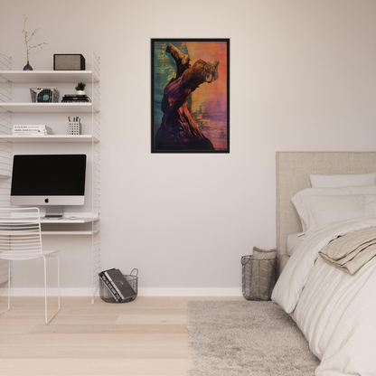 Colorful framed canvas print of silhouette dancer in Whorled Effulgence Symphony design