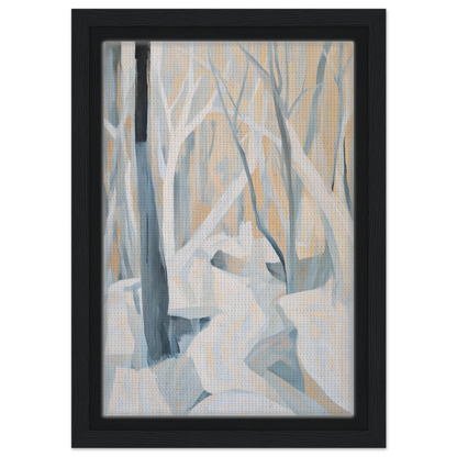 Abstract painting of winter trees in muted pastels for Winter Forest Rhapsody room decor