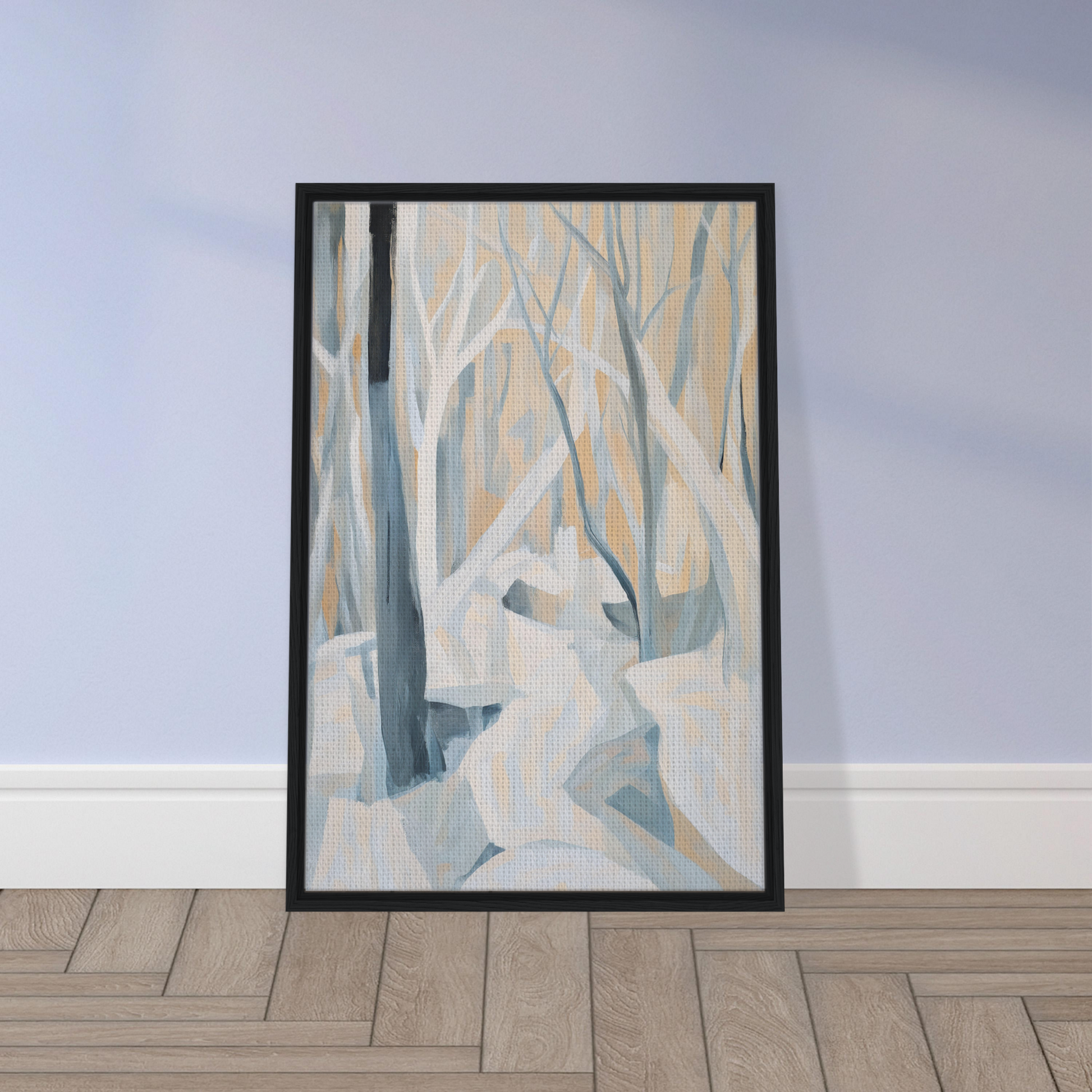 Framed painting of a snowy forest scene for Winter Forest Rhapsody room decor