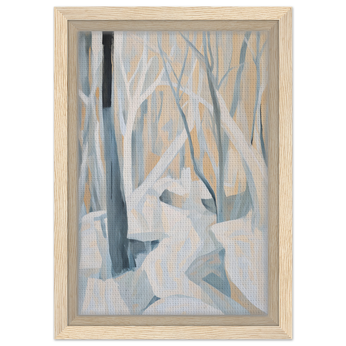 Framed abstract painting of a winter forest scene for Winter Forest Rhapsody room decor