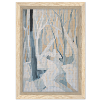 Framed abstract painting of a winter forest scene for Winter Forest Rhapsody room decor