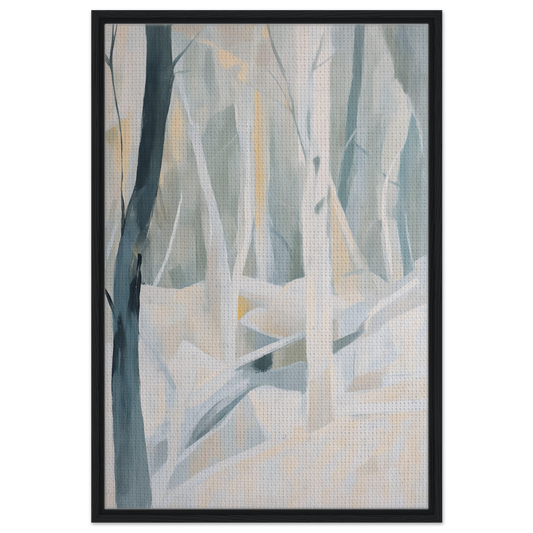 Abstract painting in soft blues and whites, inspired by Wintry Whisper Woods decor