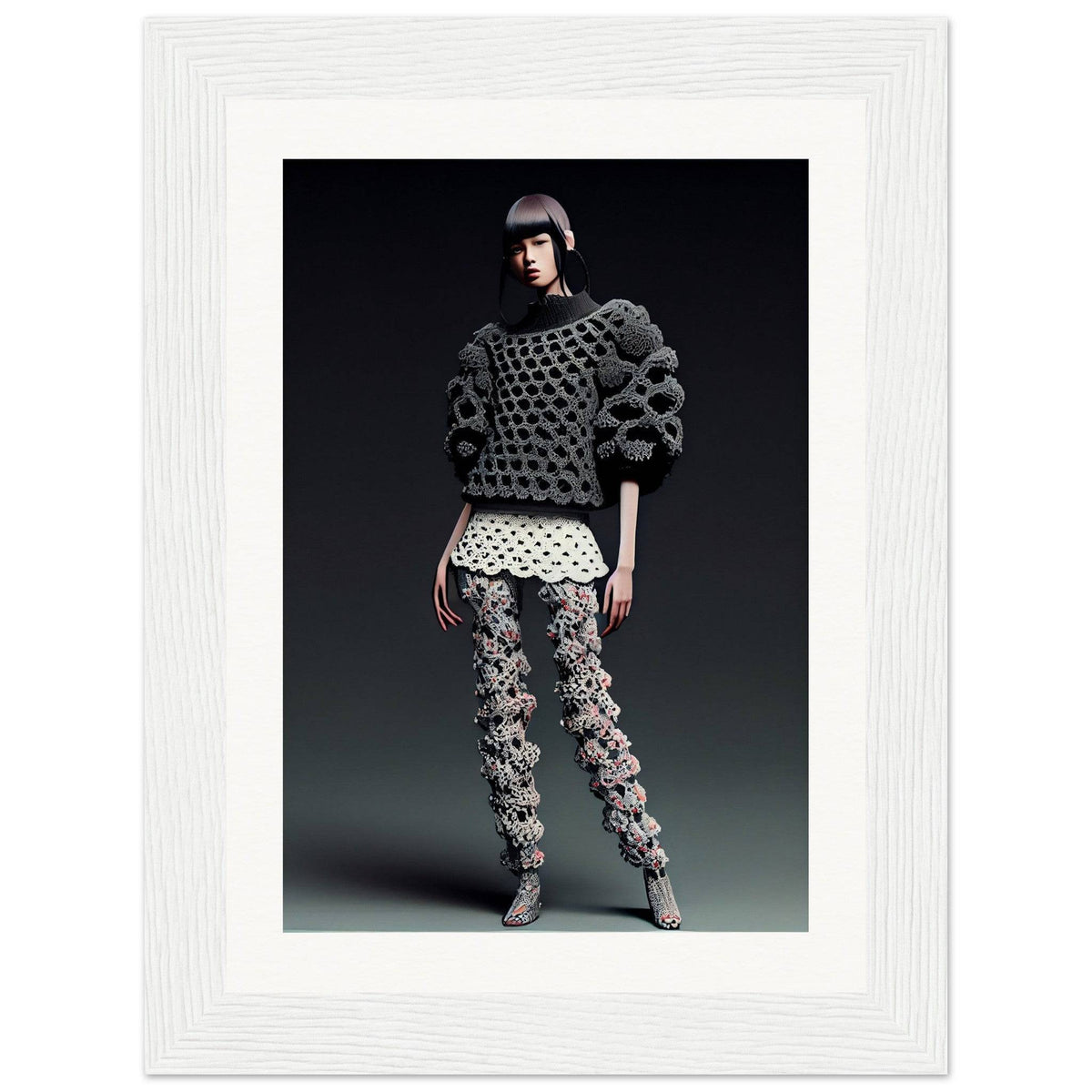 A woman in a black sweater and patterned pants