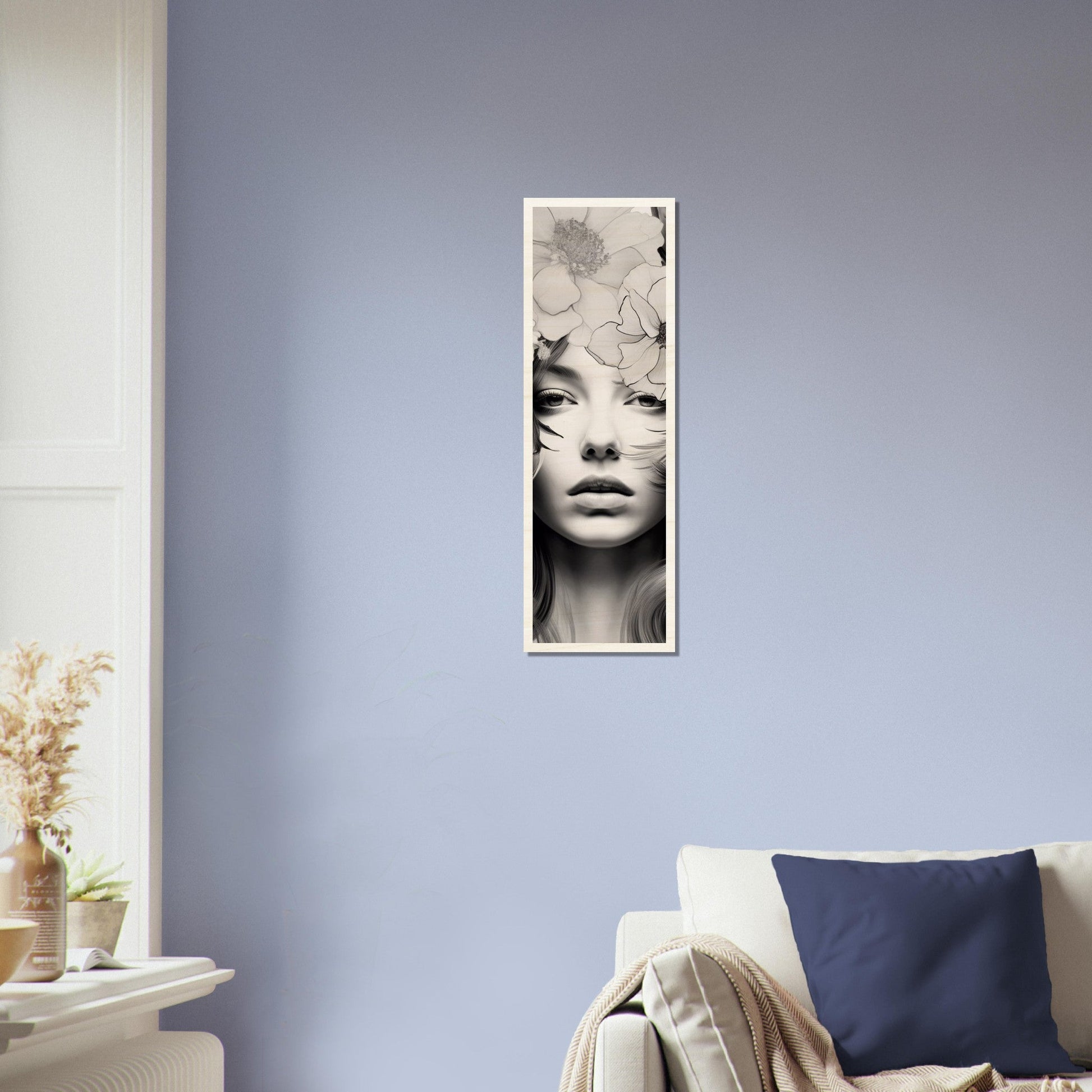 A woman with flowers in her hair art print on a wall