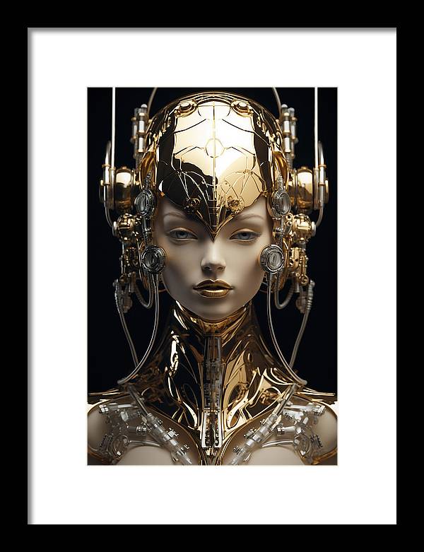 A woman with headphones framed print