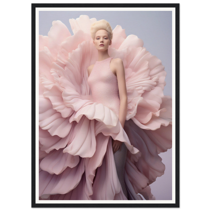 A woman in a pink dress with large pink flowers