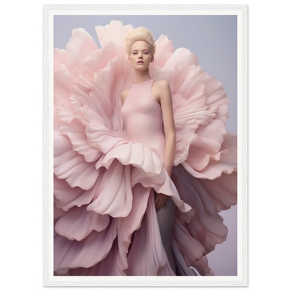 A woman in a pink dress with large pink flowers