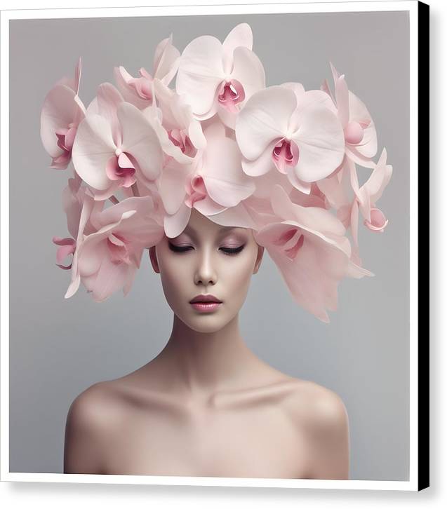 A woman with pink flowers on her head