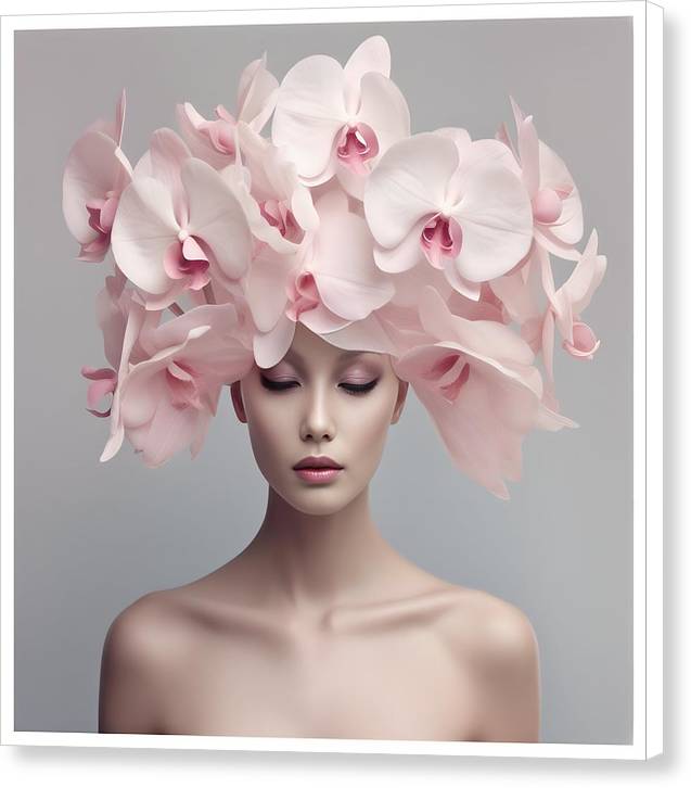 A woman with pink flowers on her head