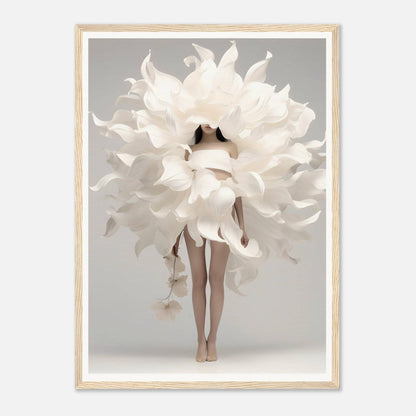 A woman in a white dress with large white flowers