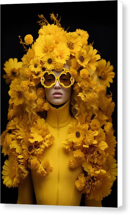 A woman with yellow flowers on her head