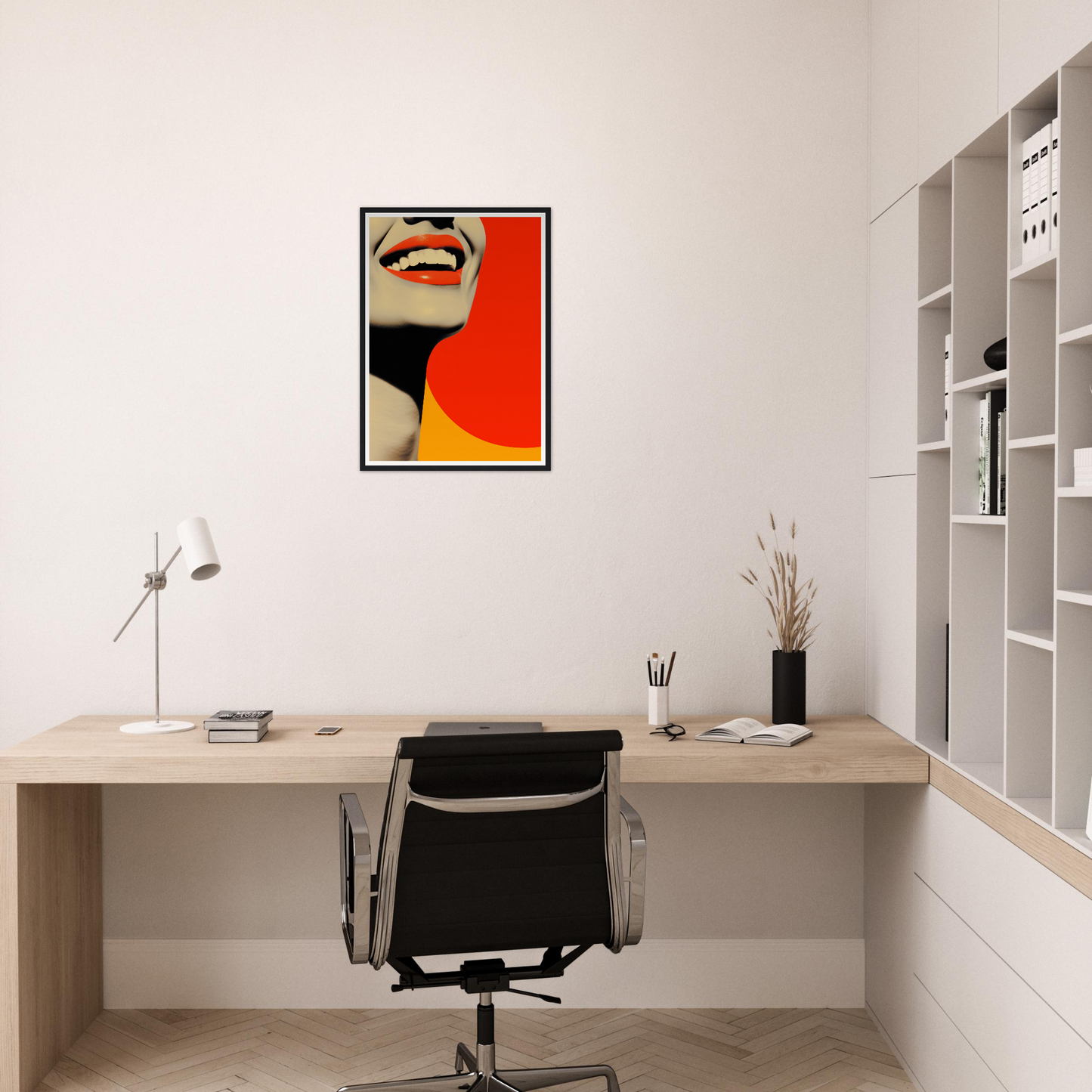 A woman’s face with a red background art print