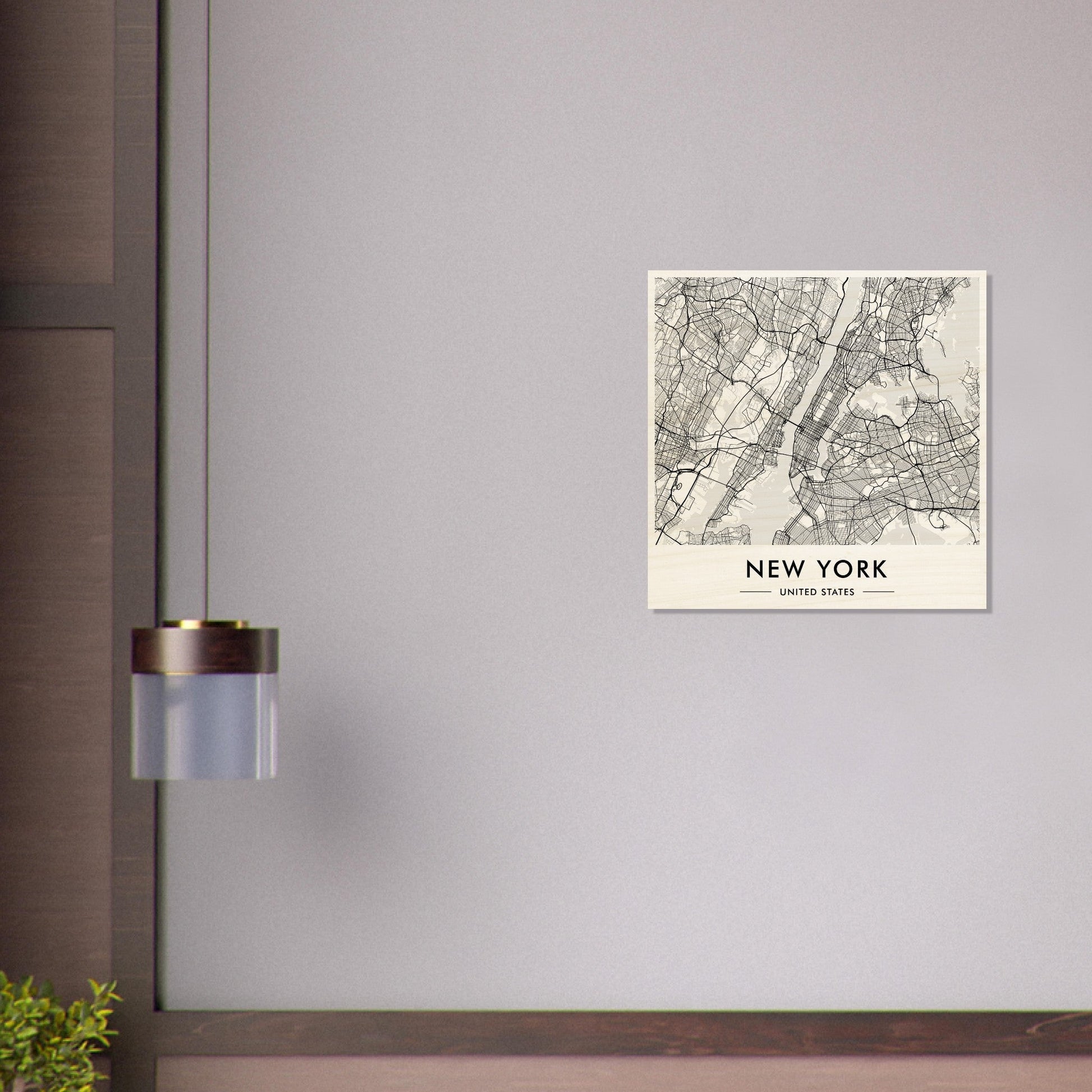 Map of New York City displayed as wall art.